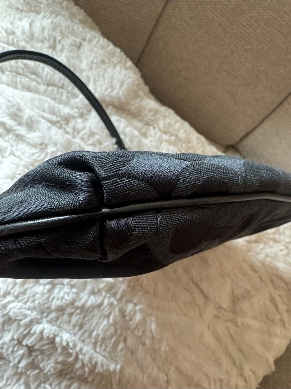 Coach Black Signature Jacquard Pleated Wristlet with Gold Hardware
